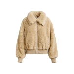 Essentiel Antwerp Beige oversized faux shearling bomber jacket - Essentiel Antwerp Jackets - Colorful Belgian Design - Shop at Coveti