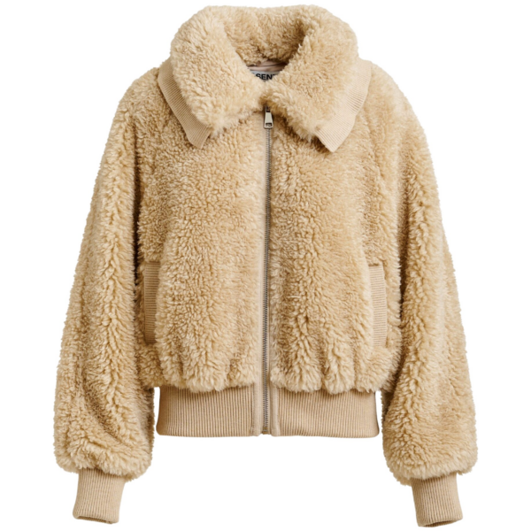 Essentiel Antwerp Beige oversized faux shearling bomber jacket - Essentiel Antwerp Jackets - Colorful Belgian Design - Shop at Coveti