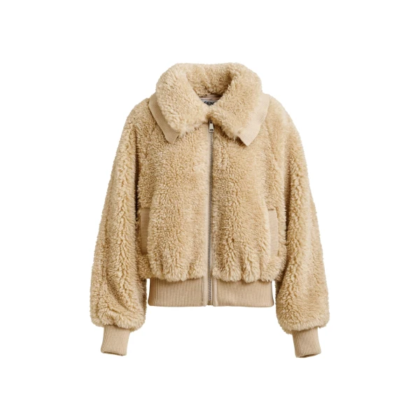 Essentiel Antwerp Beige oversized faux shearling bomber jacket - Essentiel Antwerp Jackets - Colorful Belgian Design - Shop at Coveti
