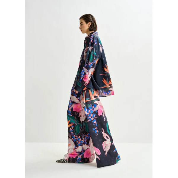 Essentiel Antwerp Black and multicolor oversized shirt with pleated cuffs, view 5