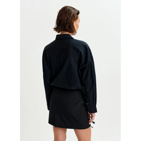 Essentiel Antwerp Black and silver oversized cotton shirt with sequin and bead embellishment, view 5