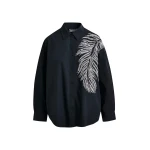 Essentiel Antwerp Black and silver oversized cotton shirt with sequin and bead embellishment - Essentiel Antwerp Shirts - Colorful Belgian Design - Shop at Coveti