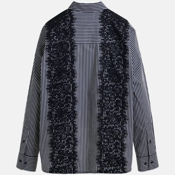 Essentiel Antwerp Black and white oversized striped cotton shirt with lace trims - Essentiel Antwerp Shirts - Colorful Belgian Design - Shop at Coveti