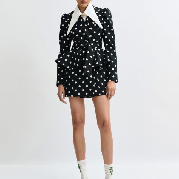Essentiel Antwerp Black and white polka-dot cotton mini blazer dress - Essentiel Antwerp Dresses - Colorful Belgian Design - Shop at Coveti