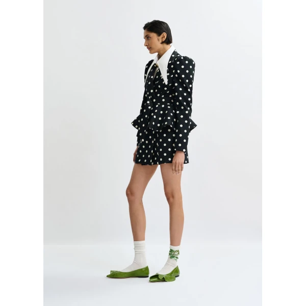 Essentiel Antwerp Black and white polka-dot cotton mini blazer dress, view 3