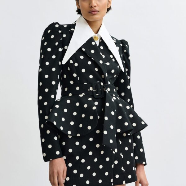 Essentiel Antwerp Black and white polka-dot cotton mini blazer dress - Essentiel Antwerp Dresses - Colorful Belgian Design - Shop at Coveti