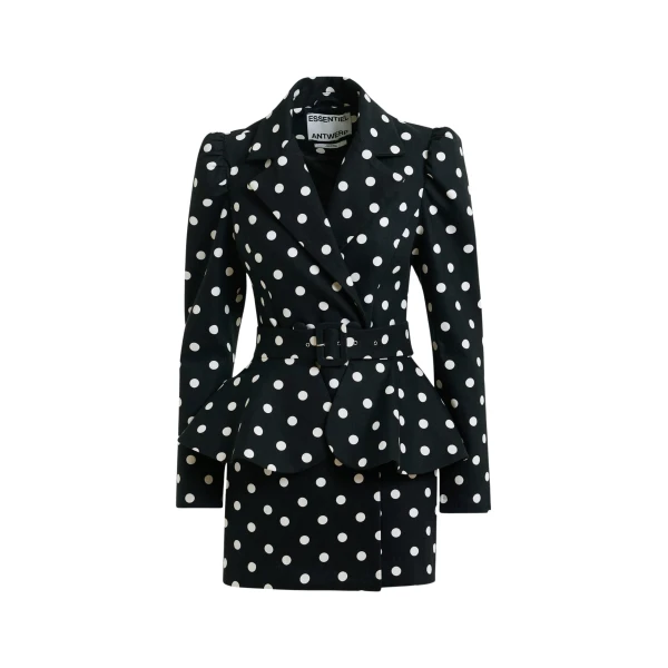 Essentiel Antwerp Black and white polka-dot cotton mini blazer dress - Essentiel Antwerp Dresses - Colorful Belgian Design - Shop at Coveti