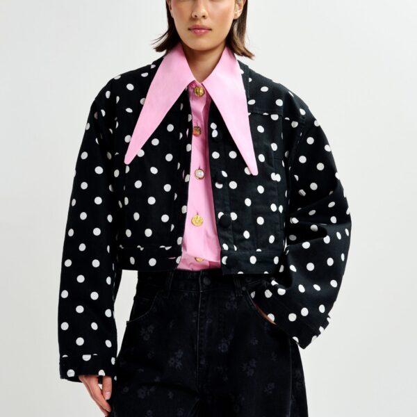 Essentiel Antwerp Black and white polka-dot cropped cotton jacket - Essentiel Antwerp Jackets - Colorful Belgian Design - Shop at Coveti