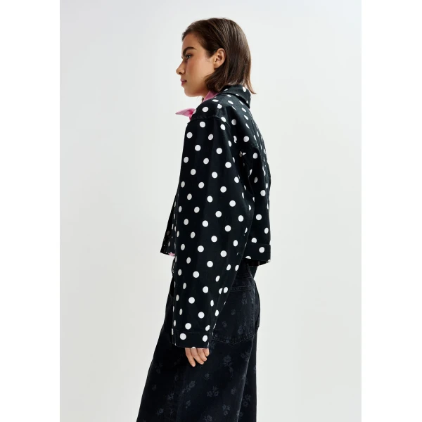 Essentiel Antwerp Black and white polka-dot cropped cotton jacket, view 4