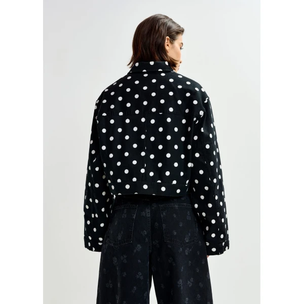 Essentiel Antwerp Black and white polka-dot cropped cotton jacket, view 5