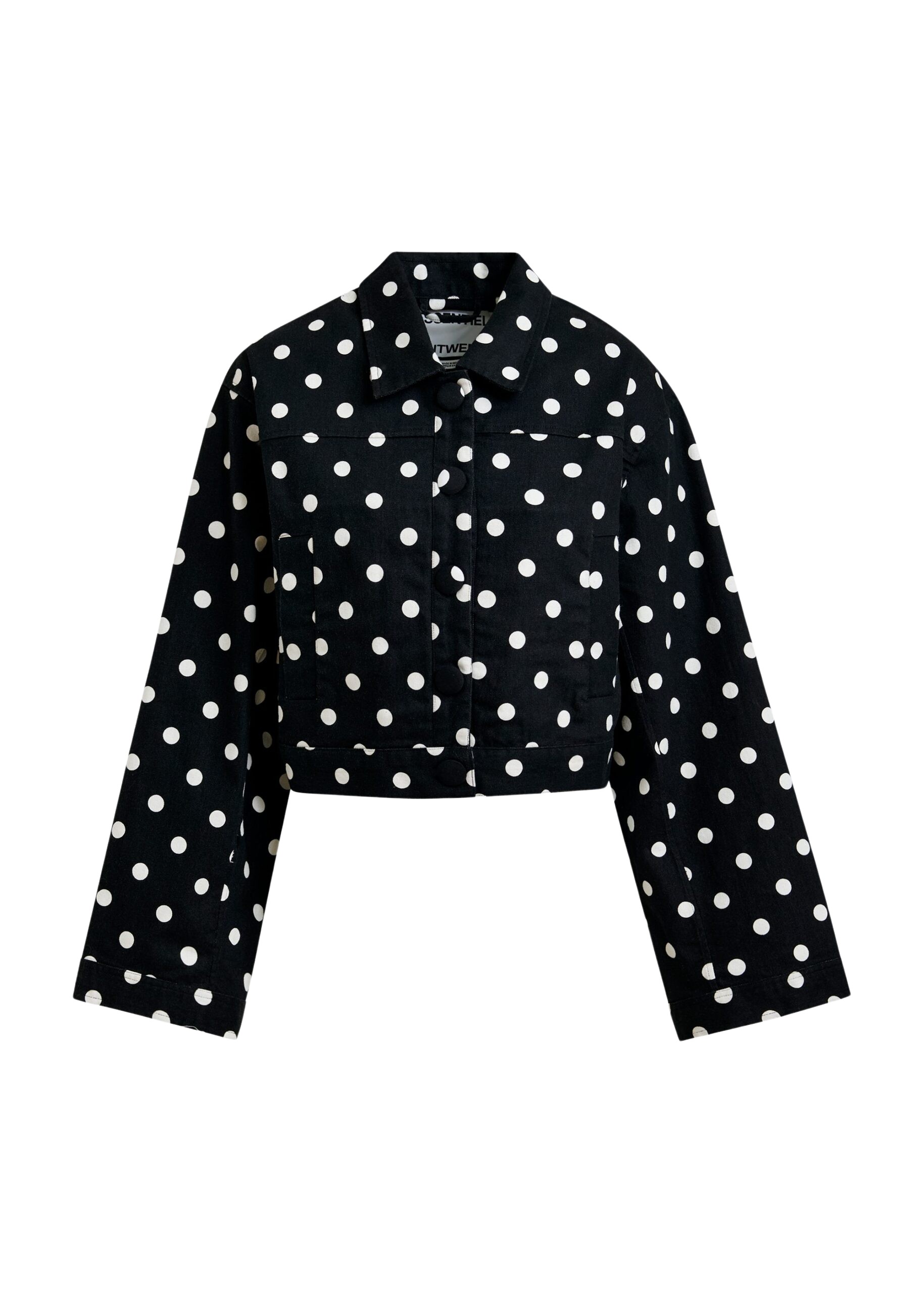 Essentiel Antwerp Black and white polka-dot cropped cotton jacket