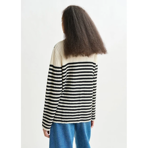 Essentiel Antwerp Black and white striped wool and lace-panel sweater, view 4