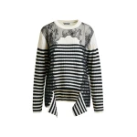 Essentiel Antwerp Black and white striped wool and lace-panel sweater - Essentiel Antwerp Knitwear - Colorful Belgian Design - Shop at Coveti