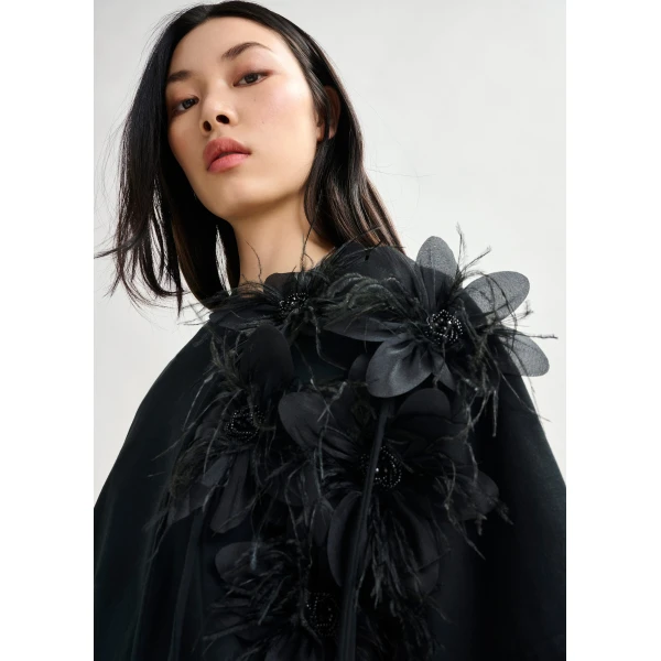 Essentiel Antwerp Black cotton T-shirt with floral detail Top, view 3