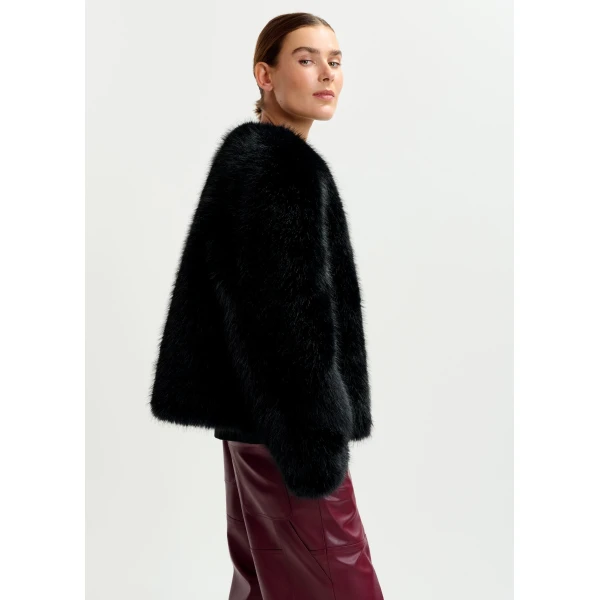 Essentiel Antwerp Black faux fur jacket, view 3