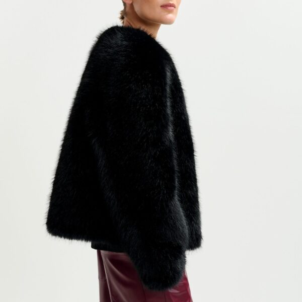 Essentiel Antwerp Black faux fur jacket - Essentiel Antwerp Jackets - Colorful Belgian Design - Shop at Coveti