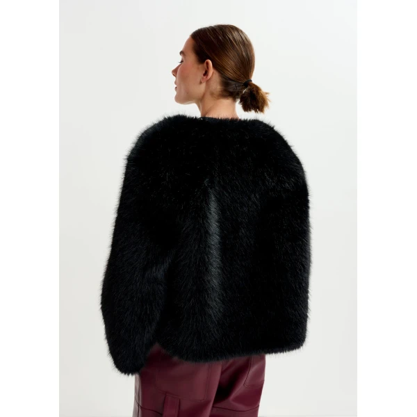 Essentiel Antwerp Black faux fur jacket, view 4