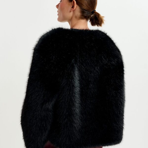 Essentiel Antwerp Black faux fur jacket - Essentiel Antwerp Jackets - Colorful Belgian Design - Shop at Coveti
