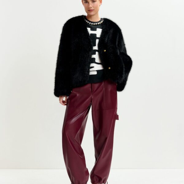 Essentiel Antwerp Black faux fur jacket - Essentiel Antwerp Jackets - Colorful Belgian Design - Shop at Coveti