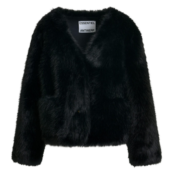 Essentiel Antwerp Black faux fur jacket - Essentiel Antwerp Jackets - Colorful Belgian Design - Shop at Coveti