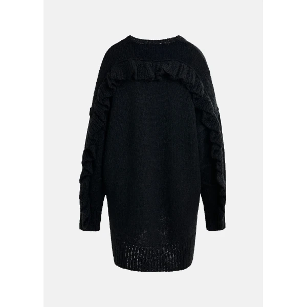 Essentiel Antwerp Black knit mini dress with ruffle detail, view 2
