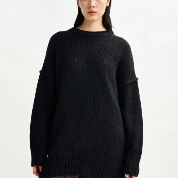 Essentiel Antwerp Black knit mini dress with ruffle detail - Essentiel Antwerp Dresses - Colorful Belgian Design - Shop at Coveti