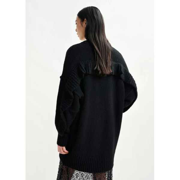 Essentiel Antwerp Black knit mini dress with ruffle detail, view 5