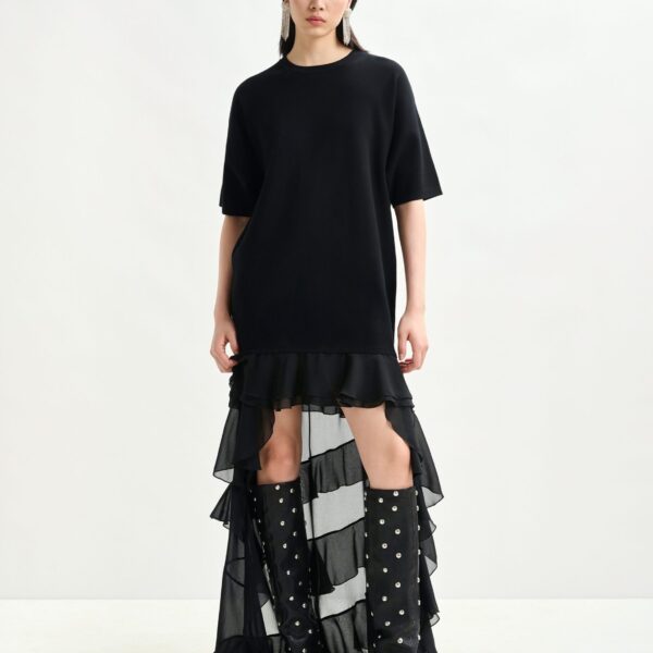 Essentiel Antwerp Black knitted dress with sheer layered hemline - Essentiel Antwerp Dresses - Colorful Belgian Design - Shop at Coveti