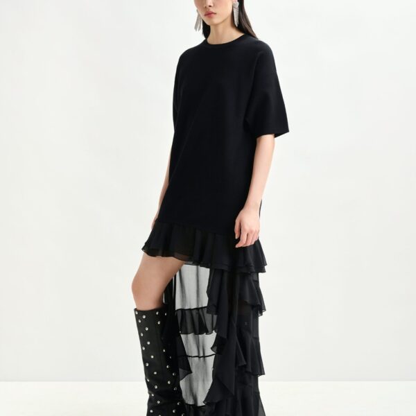Essentiel Antwerp Black knitted dress with sheer layered hemline - Essentiel Antwerp Dresses - Colorful Belgian Design - Shop at Coveti