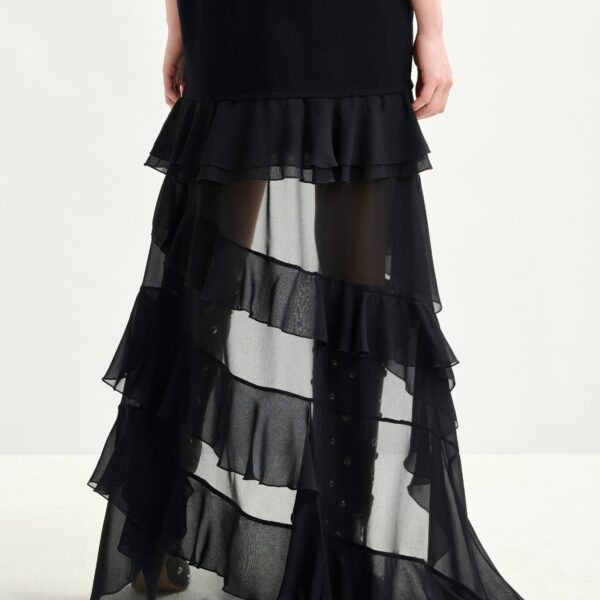 Essentiel Antwerp Black knitted dress with sheer layered hemline - Essentiel Antwerp Dresses - Colorful Belgian Design - Shop at Coveti