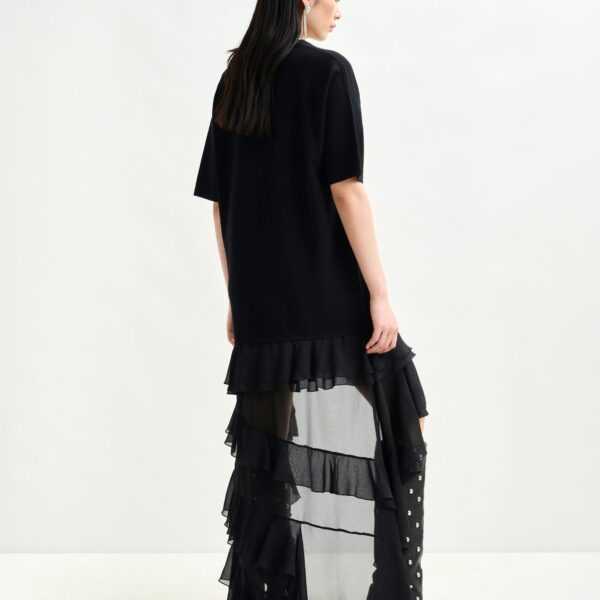 Essentiel Antwerp Black knitted dress with sheer layered hemline - Essentiel Antwerp Dresses - Colorful Belgian Design - Shop at Coveti
