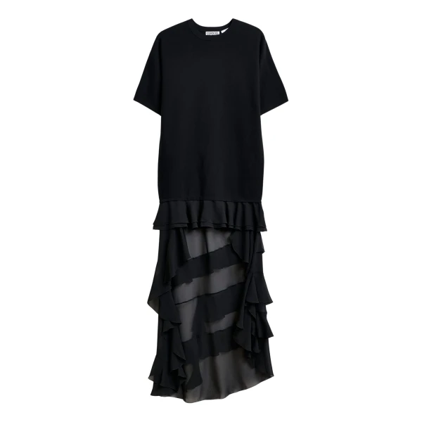Essentiel Antwerp Black knitted dress with sheer layered hemline - Essentiel Antwerp Dresses - Colorful Belgian Design - Shop at Coveti