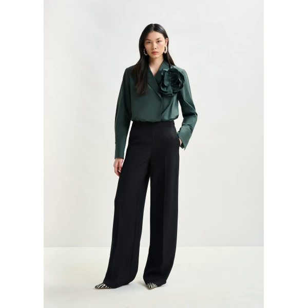 Essentiel Antwerp Black wide-leg pants with pressed crease, view 2