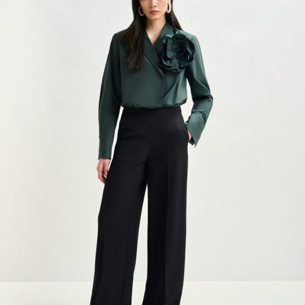 Essentiel Antwerp Black wide-leg pants with pressed crease - Essentiel Antwerp Pants - Colorful Belgian Design - Shop at Coveti