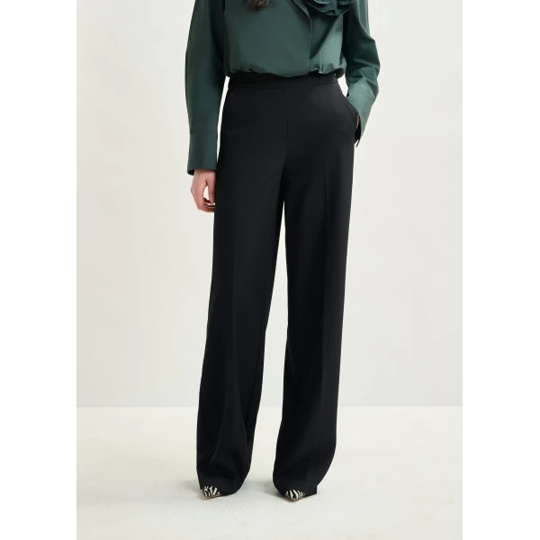 Essentiel Antwerp Black wide-leg pants with pressed crease, view 3