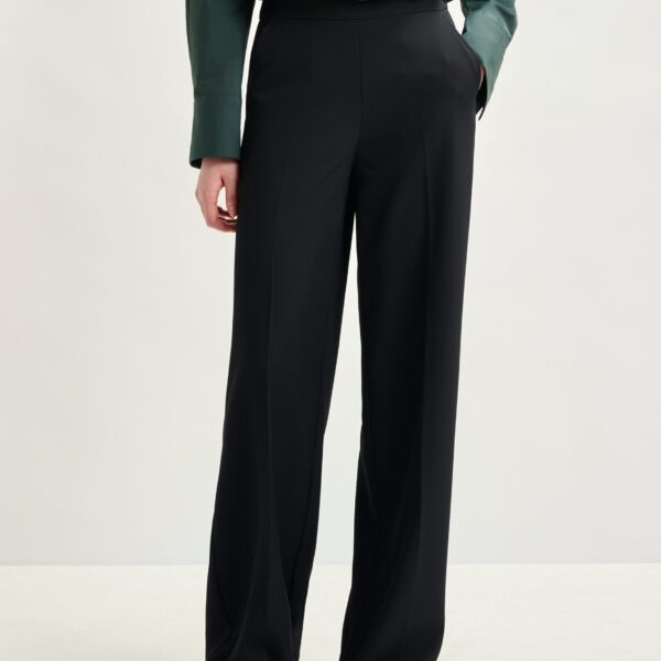Essentiel Antwerp Black wide-leg pants with pressed crease - Essentiel Antwerp Pants - Colorful Belgian Design - Shop at Coveti