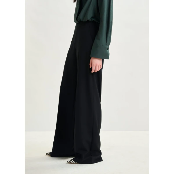Essentiel Antwerp Black wide-leg pants with pressed crease, view 4