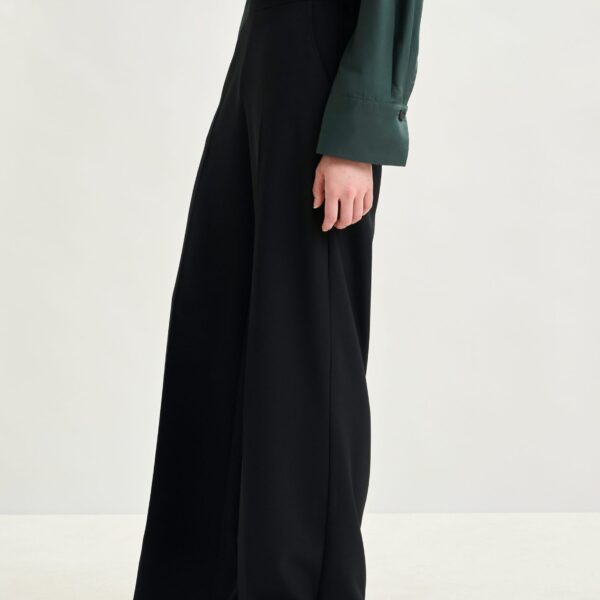 Essentiel Antwerp Black wide-leg pants with pressed crease - Essentiel Antwerp Pants - Colorful Belgian Design - Shop at Coveti