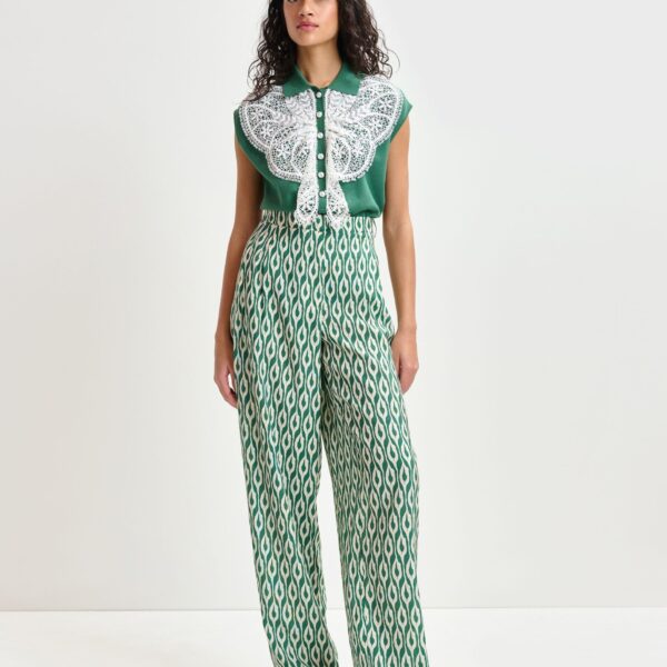 Essentiel Antwerp Blue and beige barrel-leg printed pants - Essentiel Antwerp Pants - Colorful Belgian Design - Shop at Coveti