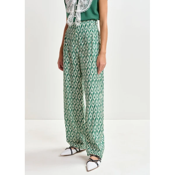 Essentiel Antwerp Blue and beige barrel-leg printed pants, view 3