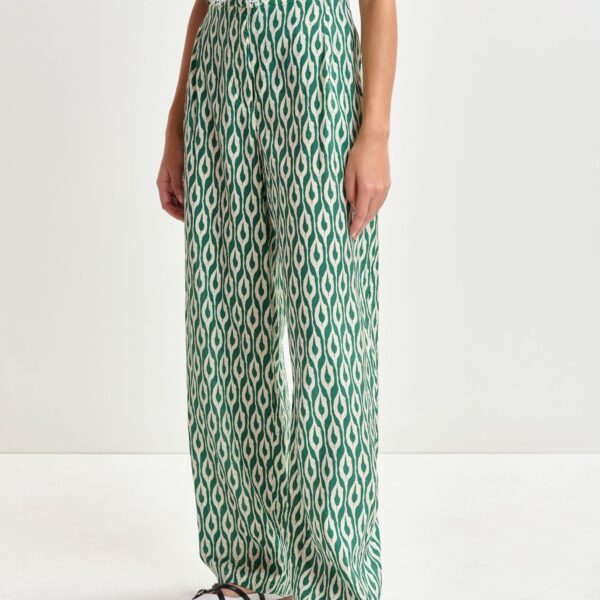 Essentiel Antwerp Blue and beige barrel-leg printed pants - Essentiel Antwerp Pants - Colorful Belgian Design - Shop at Coveti