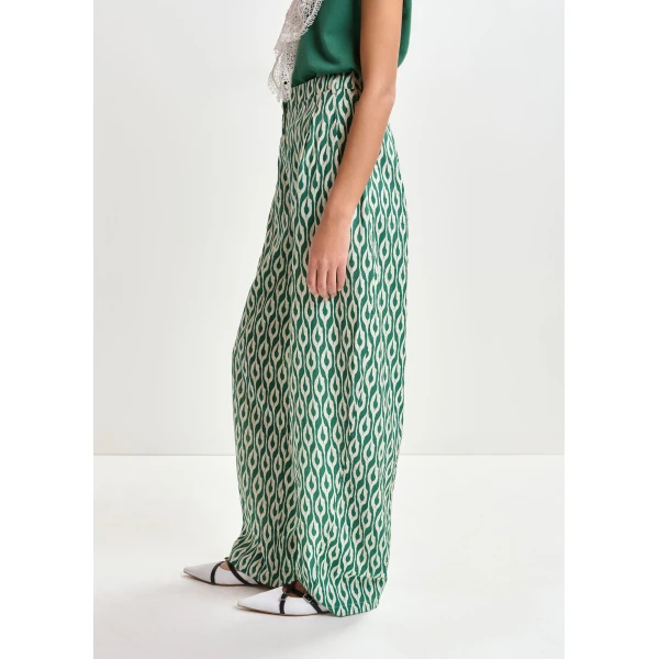 Essentiel Antwerp Blue and beige barrel-leg printed pants, view 4
