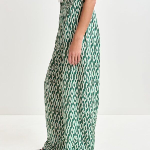 Essentiel Antwerp Blue and beige barrel-leg printed pants - Essentiel Antwerp Pants - Colorful Belgian Design - Shop at Coveti