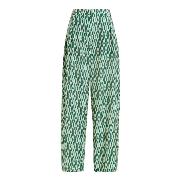 Essentiel Antwerp Blue and beige barrel-leg printed pants - Essentiel Antwerp Pants - Colorful Belgian Design - Shop at Coveti