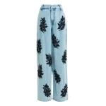 Essentiel Antwerp Blue and black embellished wide-leg jeans - Essentiel Antwerp Pants - Colorful Belgian Design - Shop at Coveti