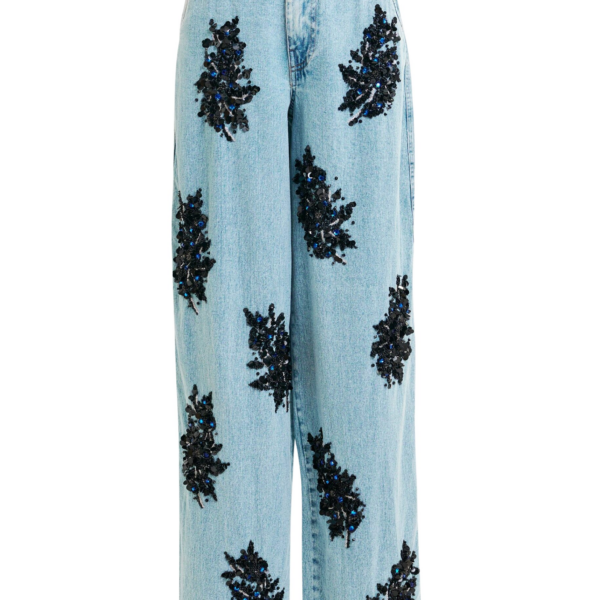 Essentiel Antwerp Blue and black embellished wide-leg jeans - Essentiel Antwerp Pants - Colorful Belgian Design - Shop at Coveti