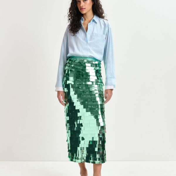 Essentiel Antwerp Blue and white striped cotton shirt with embroidered detail - Essentiel Antwerp Shirts - Colorful Belgian Design - Shop at Coveti