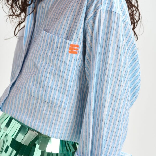 Essentiel Antwerp Blue and white striped cotton shirt with embroidered detail - Essentiel Antwerp Shirts - Colorful Belgian Design - Shop at Coveti