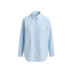 Essentiel Antwerp Blue and white striped cotton shirt with embroidered detail - Essentiel Antwerp Shirts - Colorful Belgian Design - Shop at Coveti