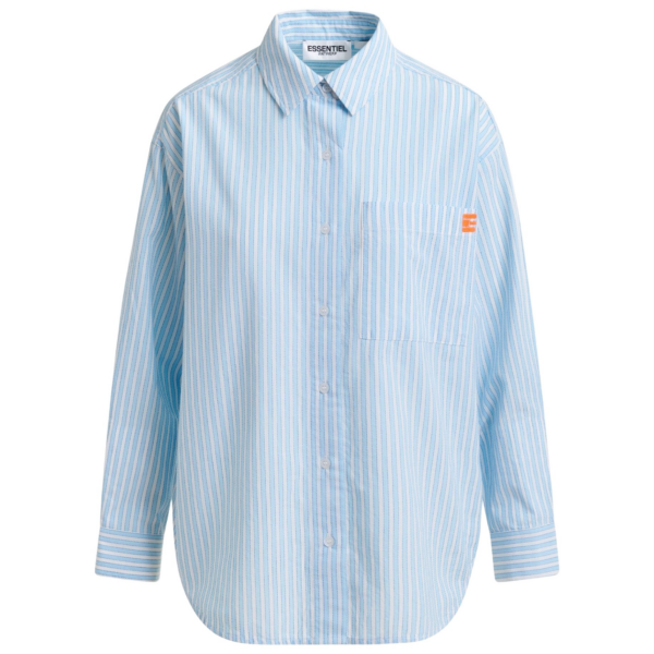 Essentiel Antwerp Blue and white striped cotton shirt with embroidered detail - Essentiel Antwerp Shirts - Colorful Belgian Design - Shop at Coveti